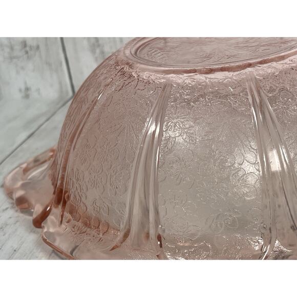 Vintage Jeannette Cherry Blossom Serving Bowl With Handles Pink Depression Glass - Picture 7 of 7